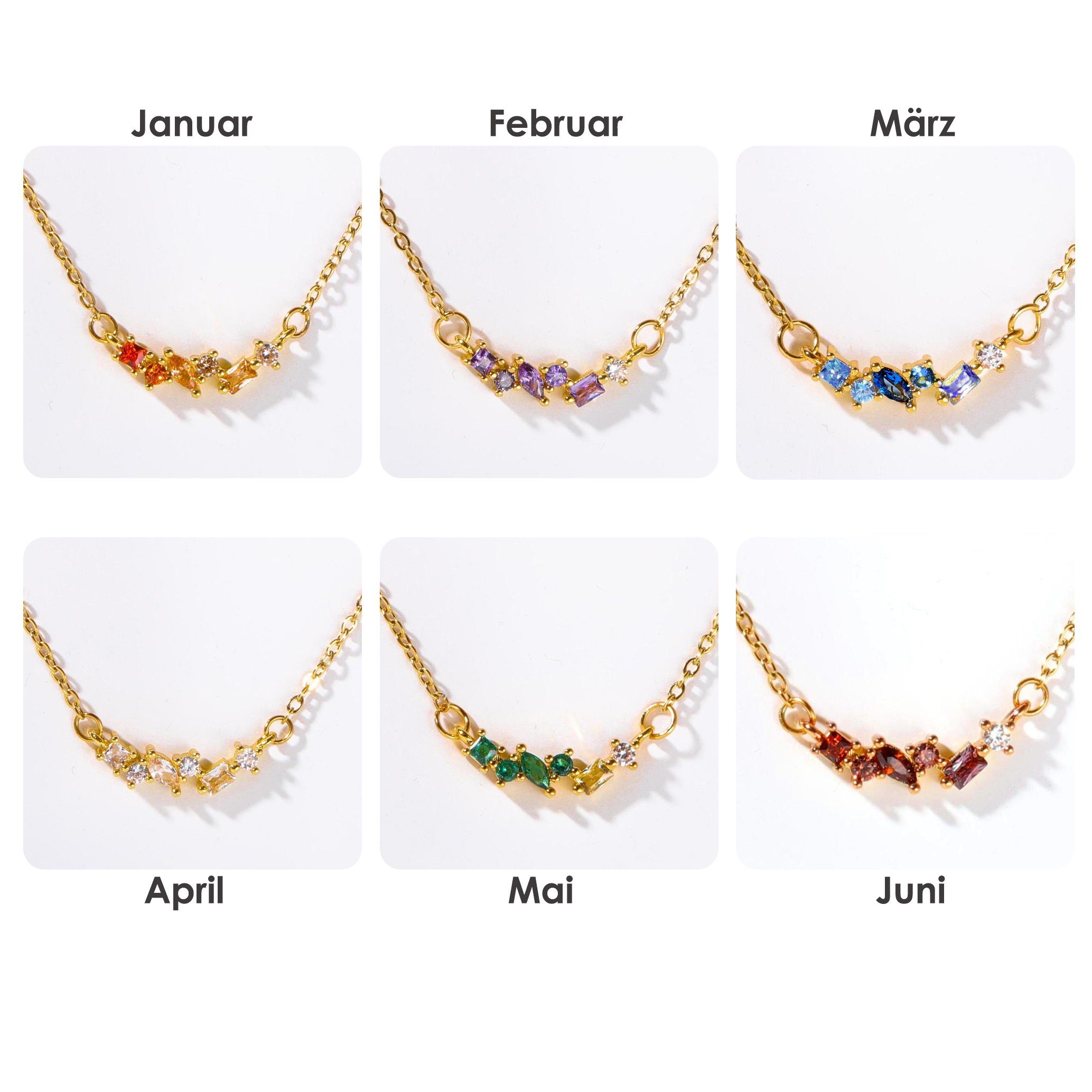 Charm-Kette Multi-Stein GOLDEN Halskette, Personalisierte Geburtsstein Halskette 18K März Gold