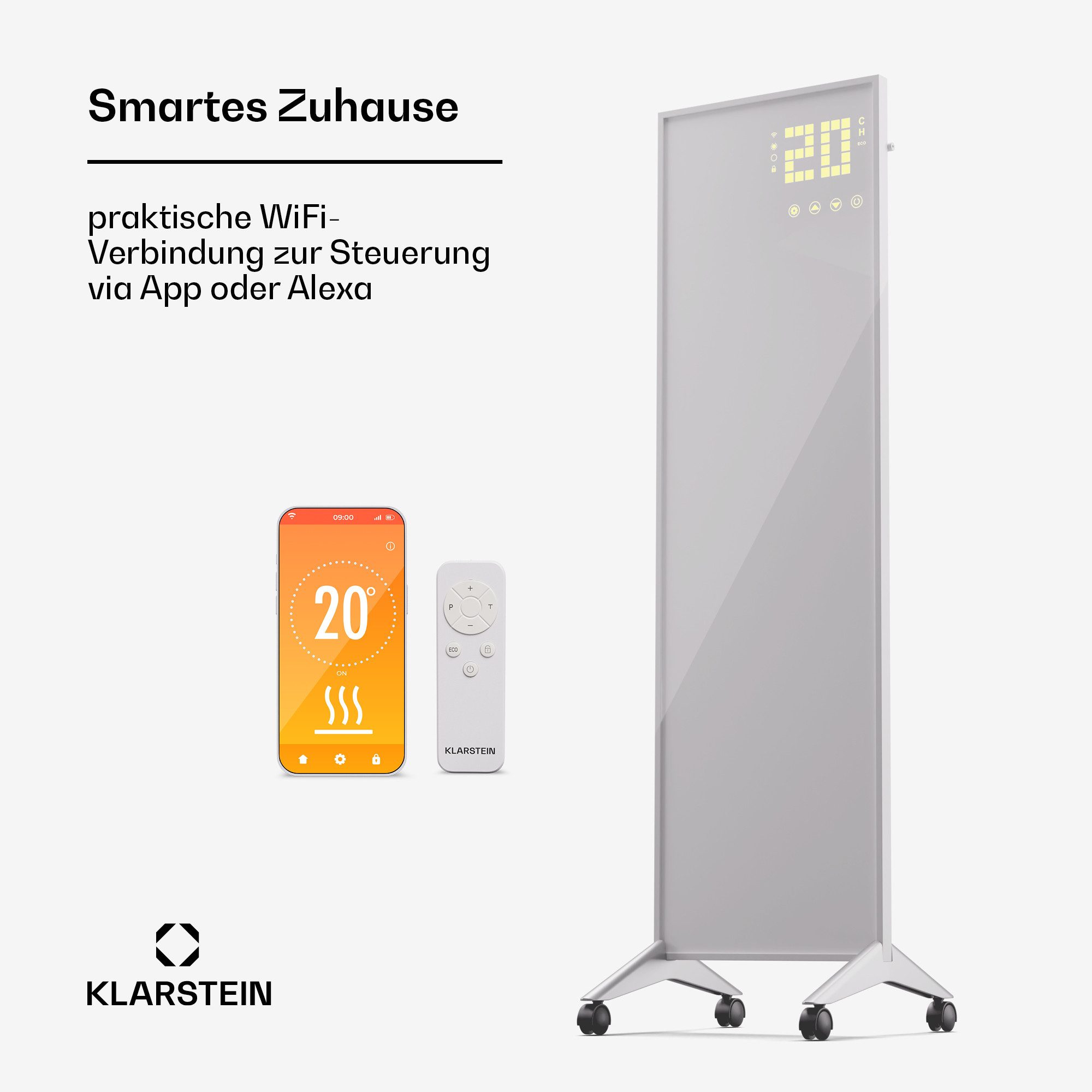 Klarstein Heizkörper Wonderwall Smart Bornholm, elektrischer Infrarot Heizung mit Thermostat Wärmestrahlung – Bild 5 von 5