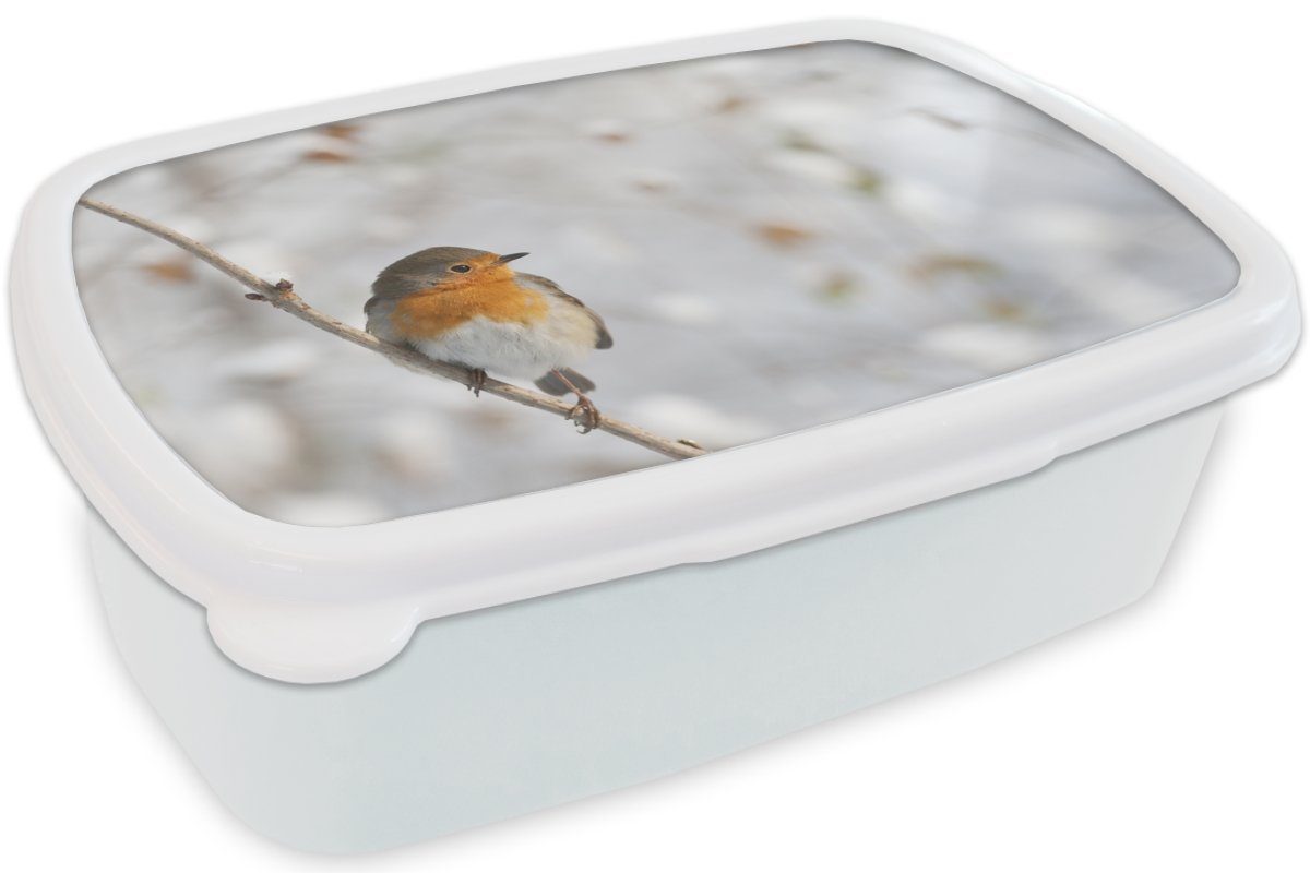 MuchoWow Vogel Erwachsene, (2-tlg), und Lunchbox für Kunststoff, und Kinder Rotkehlchen Brotdose, Mädchen - Winter, für - weiß Jungs Brotbox