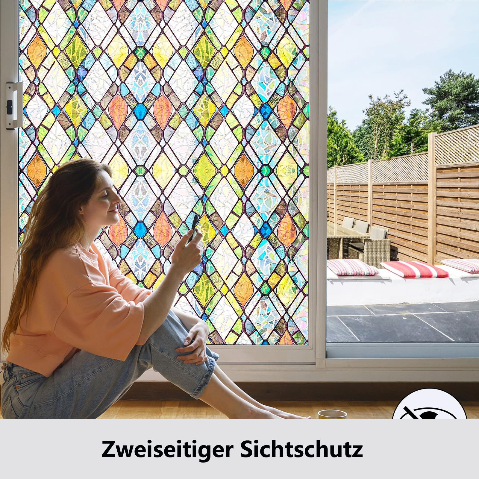Agger Fensterfolie Fenster-Sichtschutzfolie – Statisch haftende, dekorative-Folie, Klebstofffreie 3D-Regenbogen-Milchglasfolie mit UV-Schutz – Bild 4 von 5
