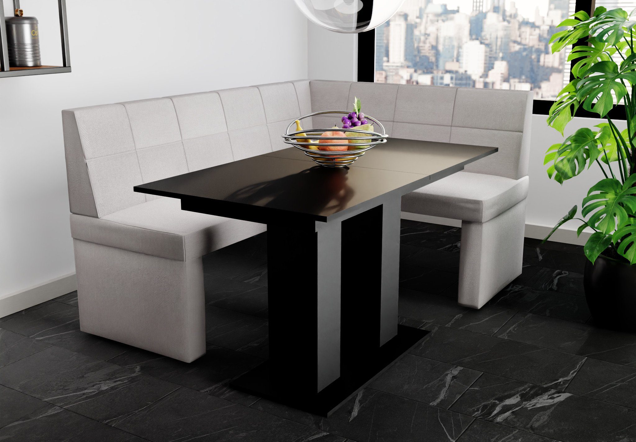 Fun Möbel Eckbankgruppe Eckbankgruppe „BLAKE XL“ Größe 196x142cm mit Tisch Schwarz matt, ausziehbarer Tisch