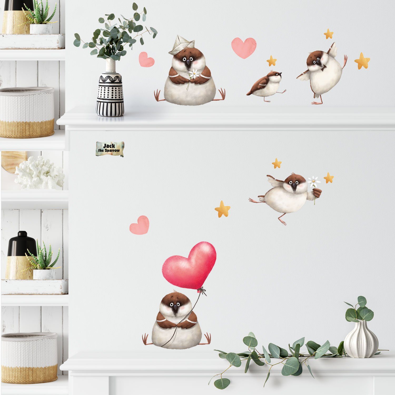 Sunnywall Wandtattoo Spatz Jack the Sparrow Vogel Wandsticker für Wohn- und Kinderzimmer