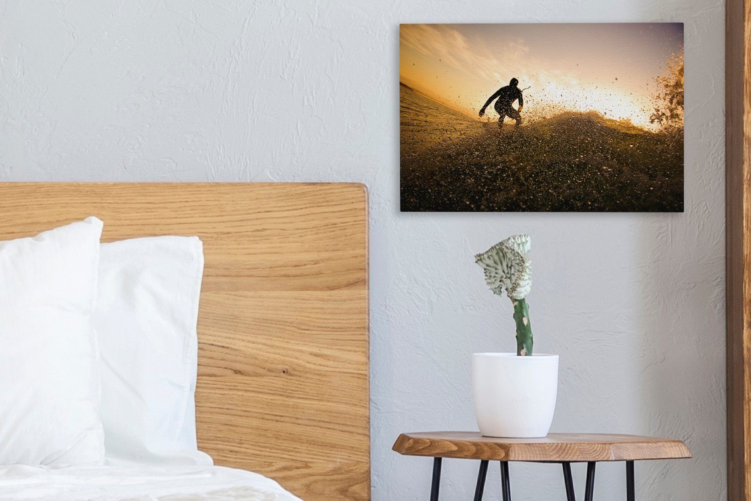 OneMillionCanvasses® Surfer-Silhouette, Wanddeko, cm Wandbild Aufhängefertig, (1 30x20 Leinwandbilder, St), Leinwandbild