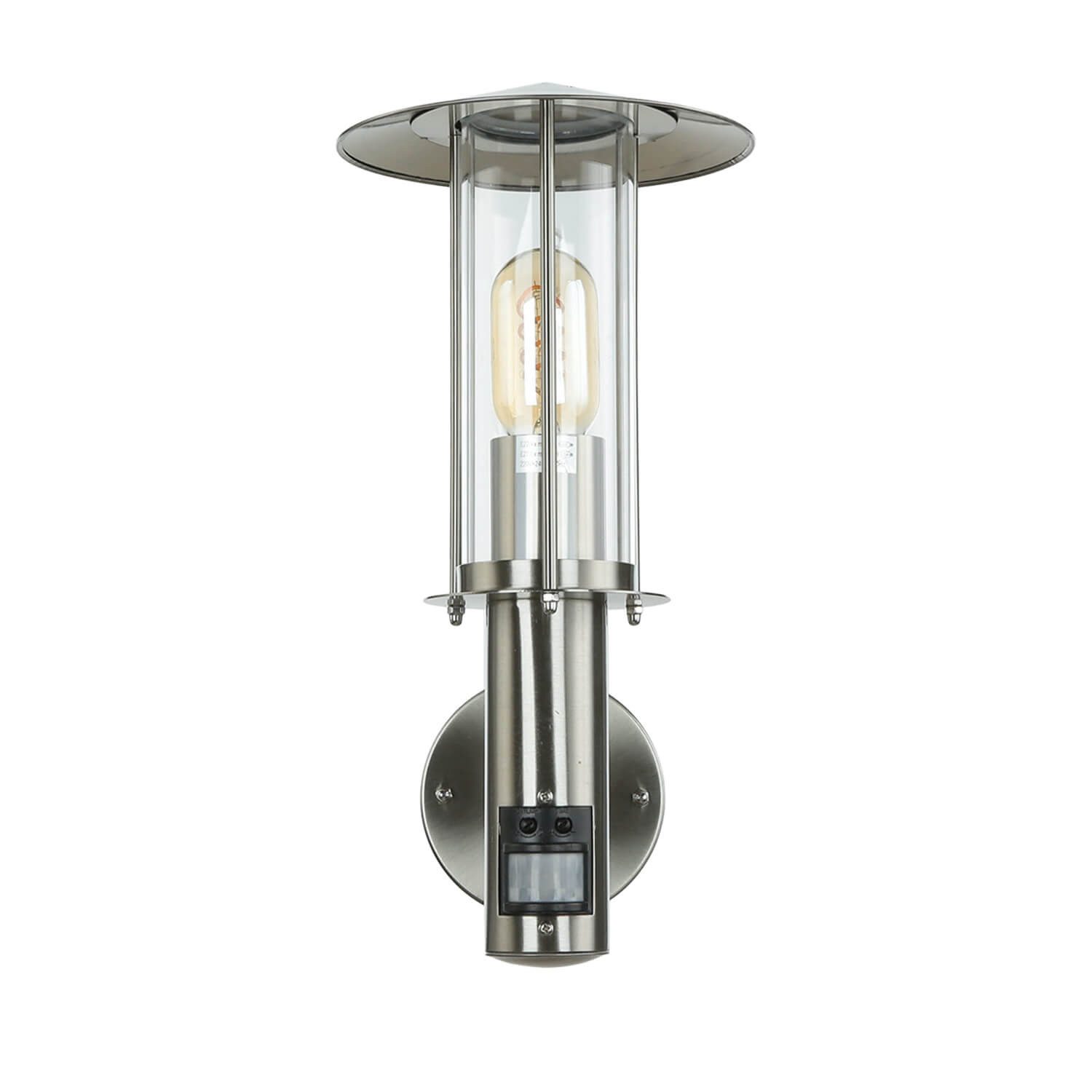 Licht-Erlebnisse Außen-Wandleuchte ARTHUR, ohne Leuchtmittel, Wandleuchte außen Bewegungssensor in Silber IP44 E27 Glas Edelstahl
