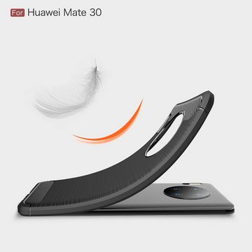 König Design Handyhülle Huawei Mate 30, Huawei Mate 30 Handyhülle Carbon Optik Backcover Schwarz
