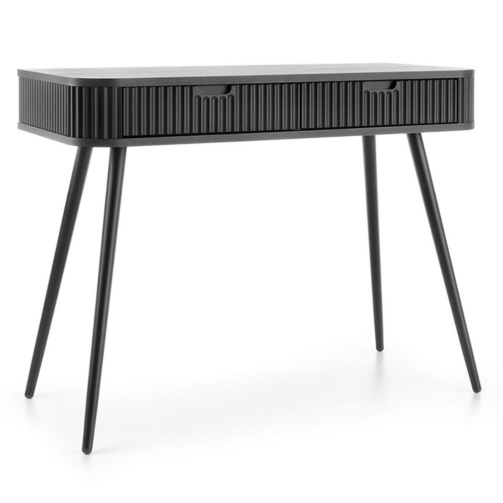 Lomadox Konsolentisch ZARA-160, in schwarz gerillt mit Rillen Metallfüße 2 Schubladen 103x80x49 cm