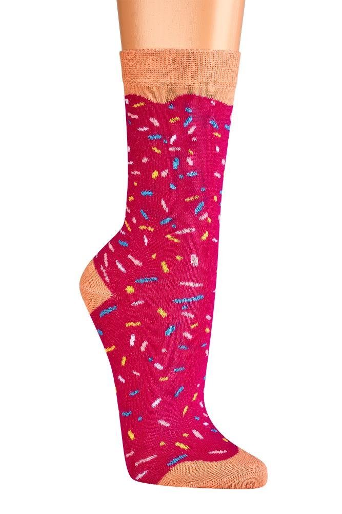 Paar) bunte Socken Donut Form 4 Mädchen Socks und rot (1 Geschenksocken Happy Donut Socken Damen für Lustige Fun