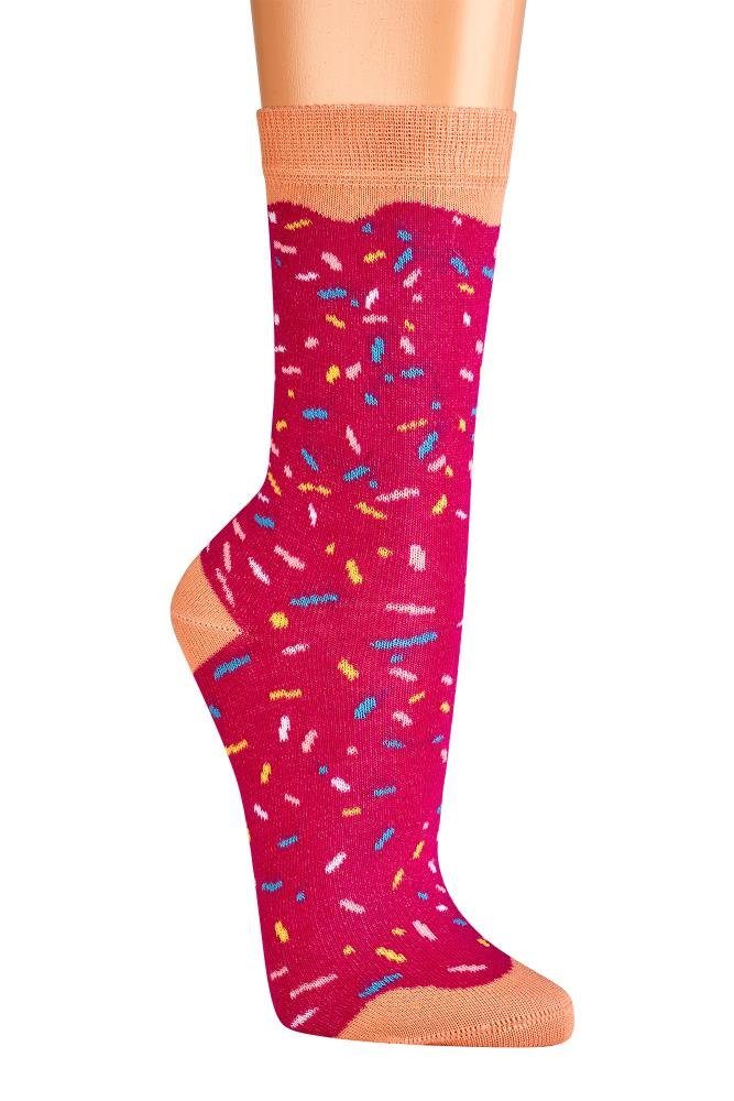 Socks 4 Fun Socken Lustige bunte Happy Donut Socken für Damen und Mädchen Geschenksocken (1 Paar) Donut Form