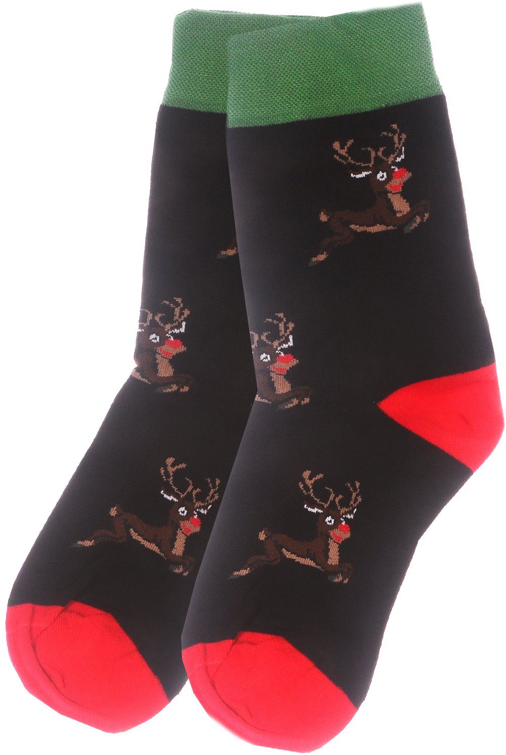 Martinex Freizeitsocken 1 Paar Носки Strümpfe 27 31 35 38 39 42 43 46 Weihnachtssocken mit Weihnachtsmuster, Elch, Rentiere, schwarz