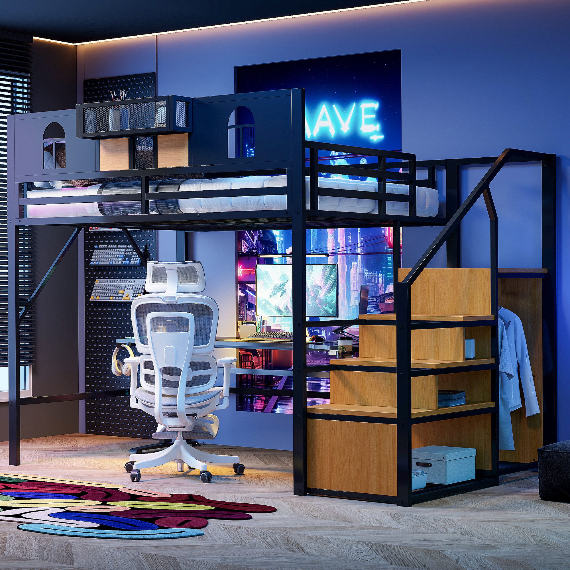 Merax Hochbett 140x200cm (1-St., Jugendbett Einzelbett Eisenbett) Metallbet günstig online kaufen