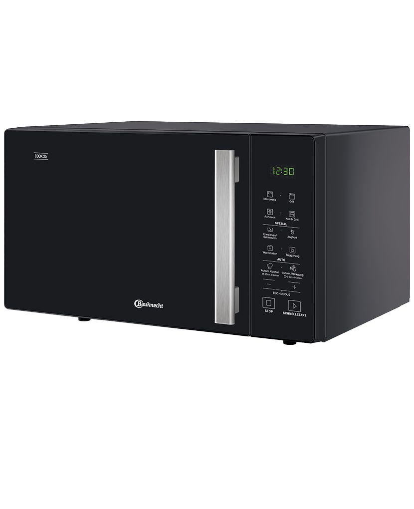BAUKNECHT Mikrowelle MW 253 SM2, Mikrowelle 900 Watt, Quarz-Grill 1050 Watt, Schmelzfunktion für Käse, Schokolade oder Butter, Schnellstart-Funktion (Rapid-Start), Warmhaltestufe, Funktion Teig gehen lassen, 25,00 l, LED Display, 7 Leistungsstufen, 10 vorprogrammierte Rezepte