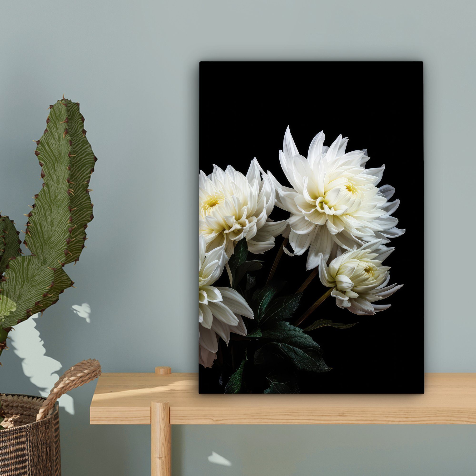 OneMillionCanvasses® Leinwandbild Blumen Leinwandbild 20x30 Weiß Zackenaufhänger, Gemälde, bespannt Botanisch, - Natur - (1 Chrysantheme St), fertig - inkl. cm 
