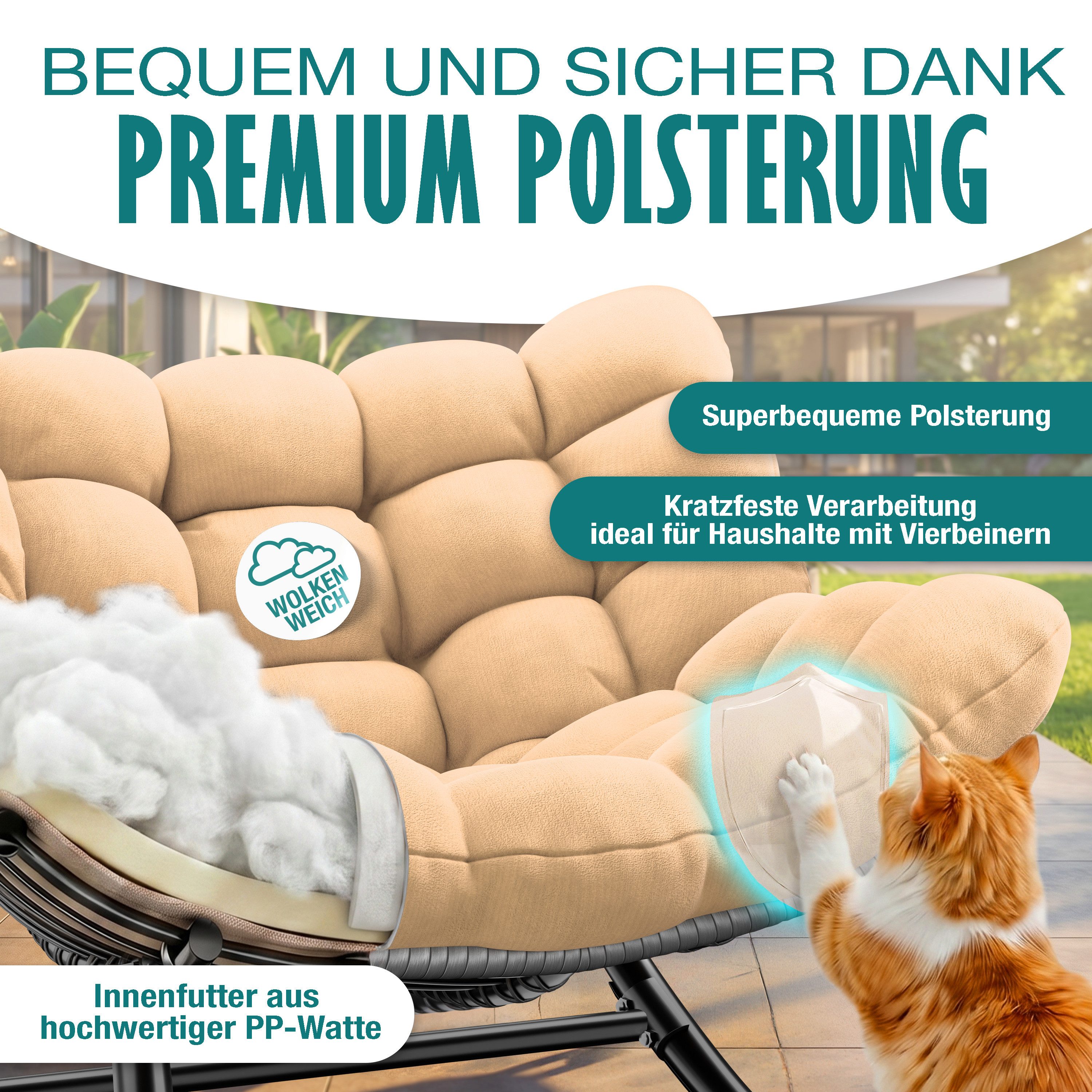 KESSER Schaukelstuhl (maximale Belastung 120kg, witterungsbeständig & mit rutschfesten Füßen), Loungesessel ergonomisches Relaxsessel für Balkon, Garten & Wohnzimmer