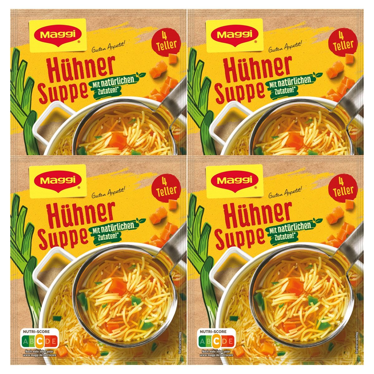 MAGGI Fertiggericht, Maggi Guten Appetit Hühner Suppe mit natürlichen Zutaten 60g 4er Pack