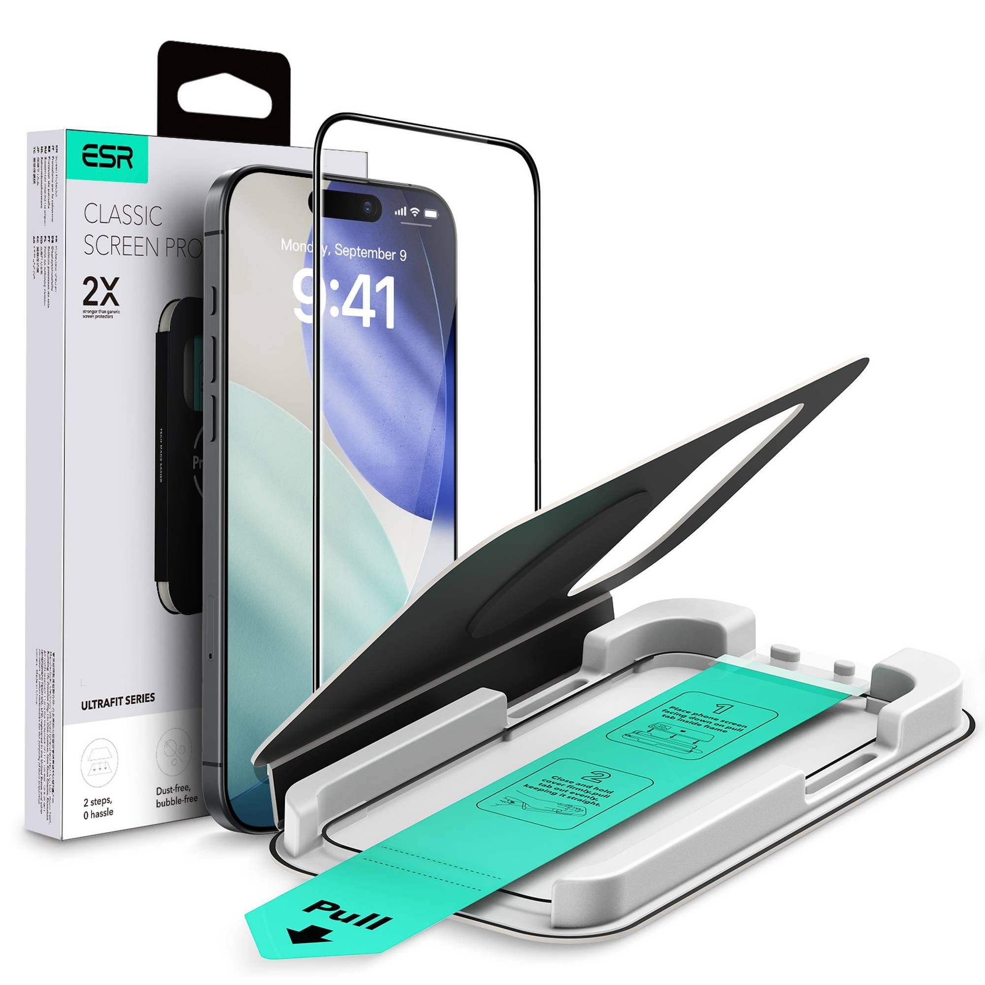ESR Displayschutzglas Tempered-Glass Displayschutz für iPhone 17 Pro, UltraFit Aufbringhilfe, Kratzfest, gehärtetes Glas
