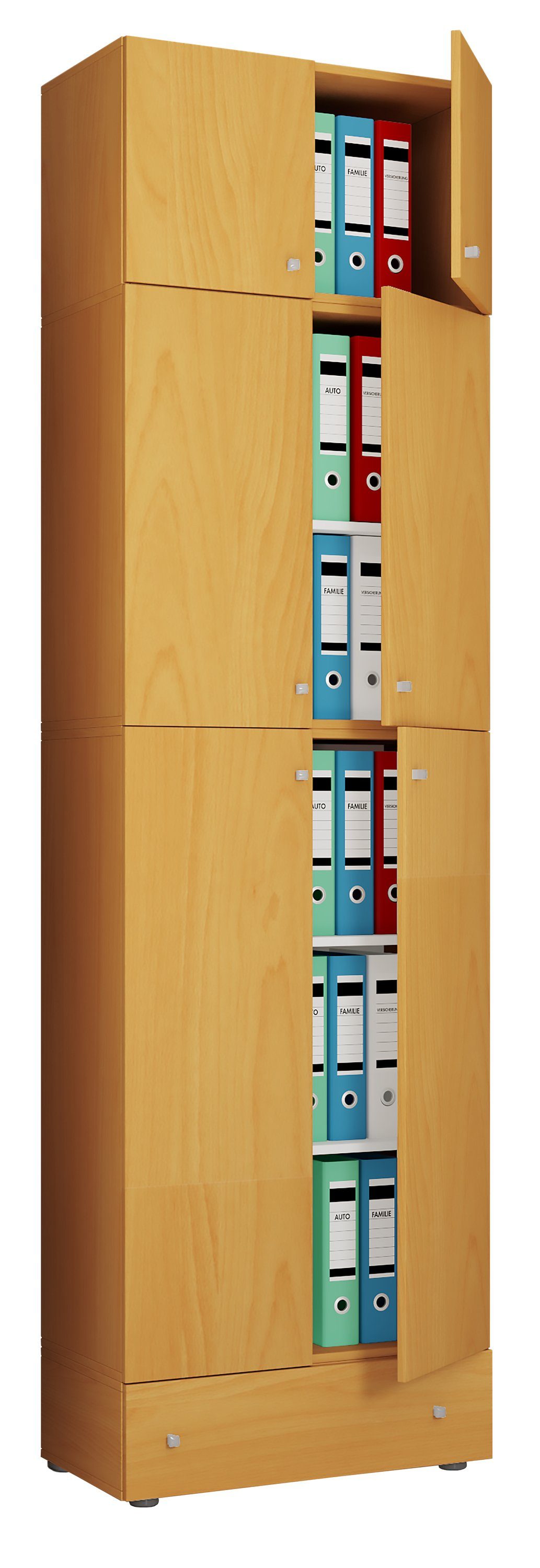 VCM Aktenschrank Büroschrank Lona mit Drehtüren H. 240 x B. 70 x T. XXL mit 5 Fächern mit Aufsatz und Schublade, Büromöbel