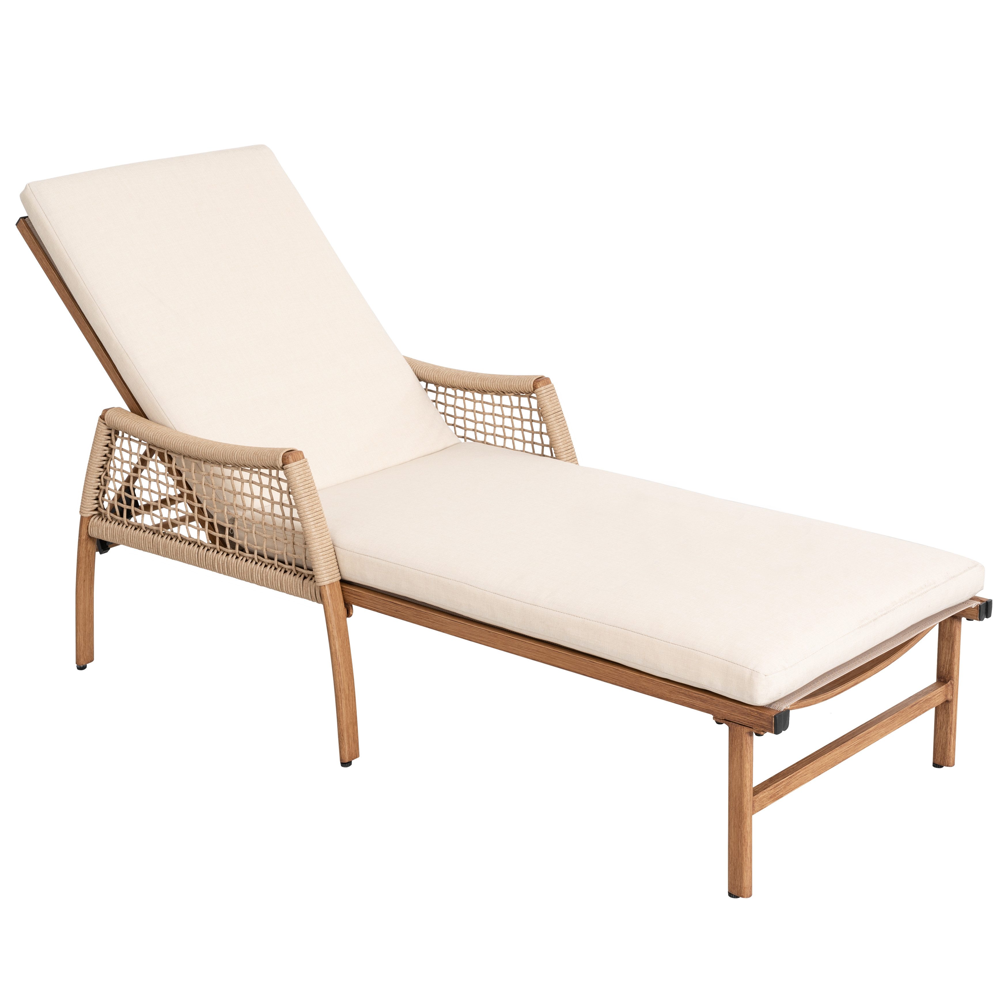 Avestar Gartenliege Brauner Liege aus Aluminium und Rattan mit beigem Kissen und Textilene, 1 St., 6-stufig verstellbar,Metallgestell,ergonomisch,Polyesterbezug