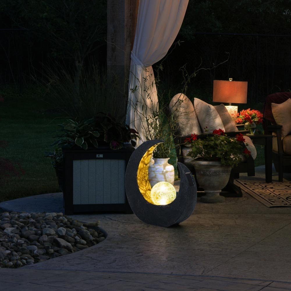 Globo Gartenleuchte, LED-Leuchtmittel fest Glas Garten Kugel verbaut, Mondsichel Lampe Steh Solar Boden LED Beleuchtung