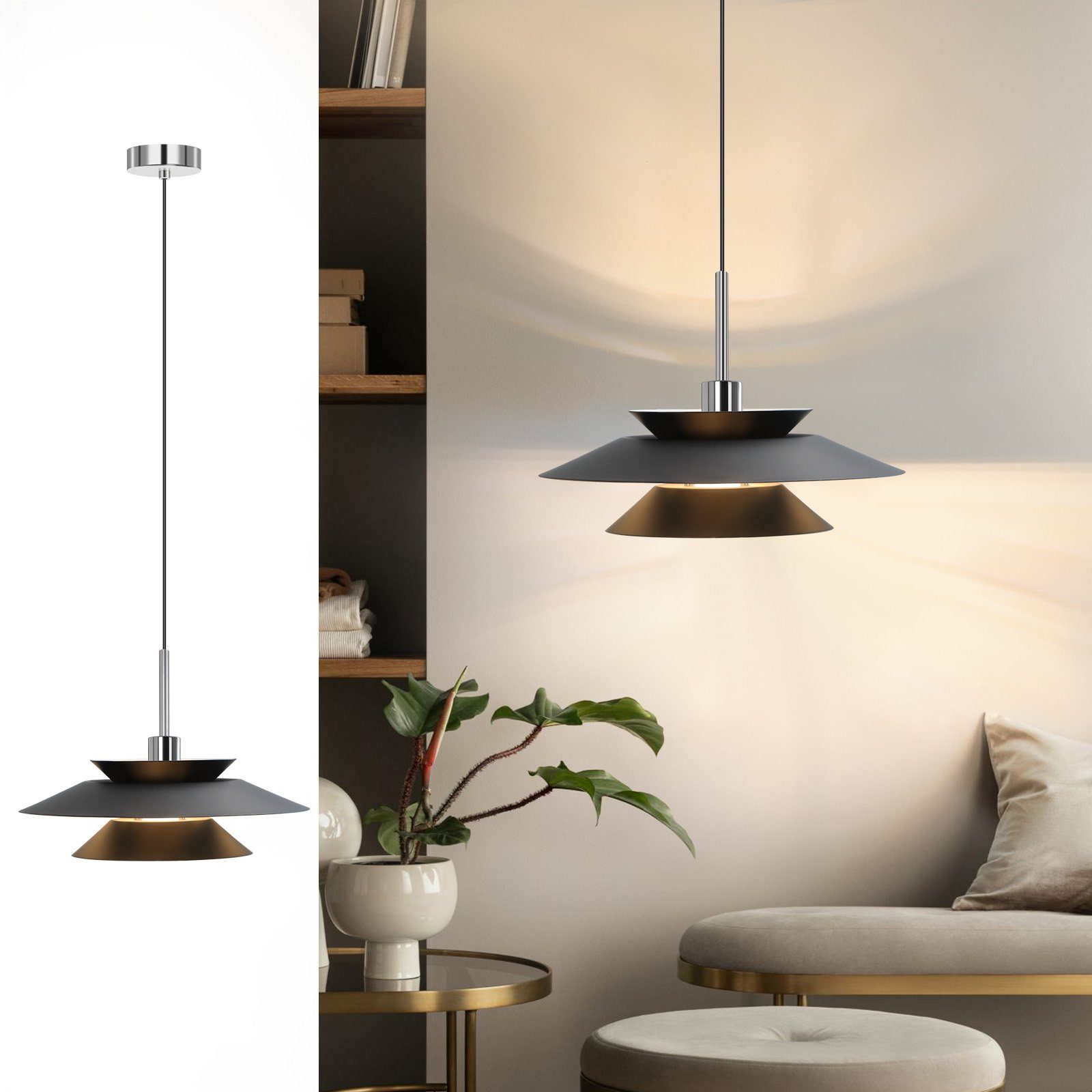 Nettlife Pendelleuchte Hängelampe Schwarz Hängeleuchte Vintage E14 Esstisch  Metall, Höhenverstellbar, LED wechselbar, für Esszimmer Küche schlafzimmer  Wohnzimmer