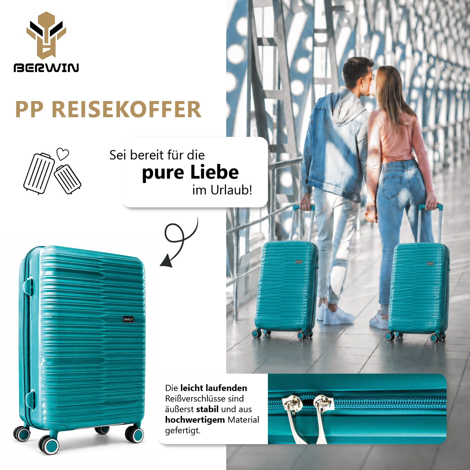 Barut Trolleyset PP Reisekofferset Korallenblau, (Set, 3 tlg., MS-19063)