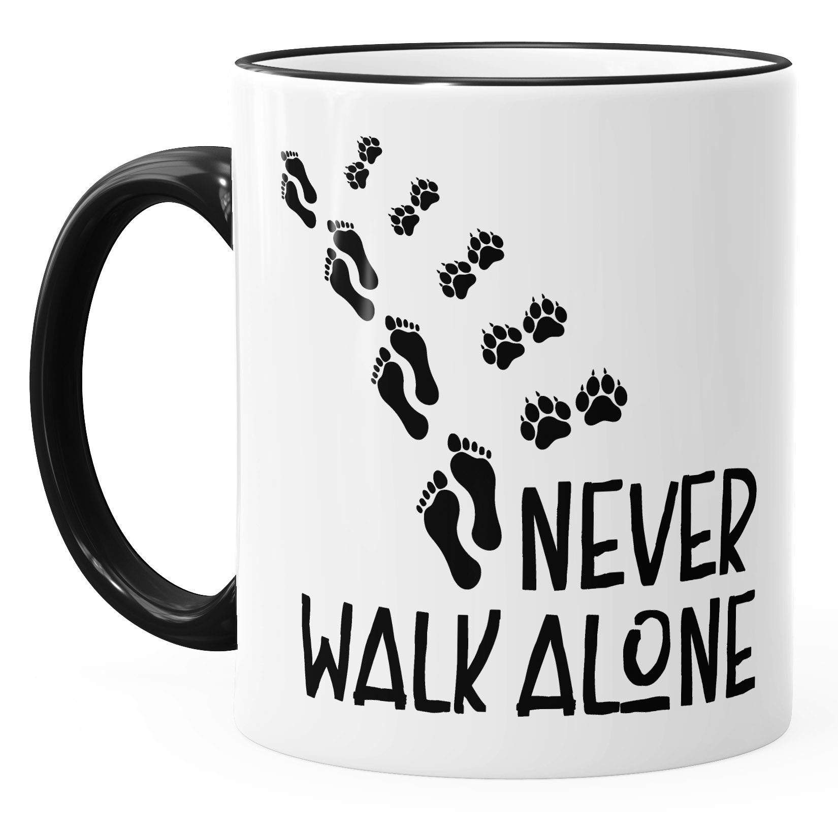 MoonWorks Tasse Kaffee-Tasse Never walk alone Hund Pfoten Hundepfoten Pfotenabdrücke Hundebesitzer MoonWorks®, Keramik