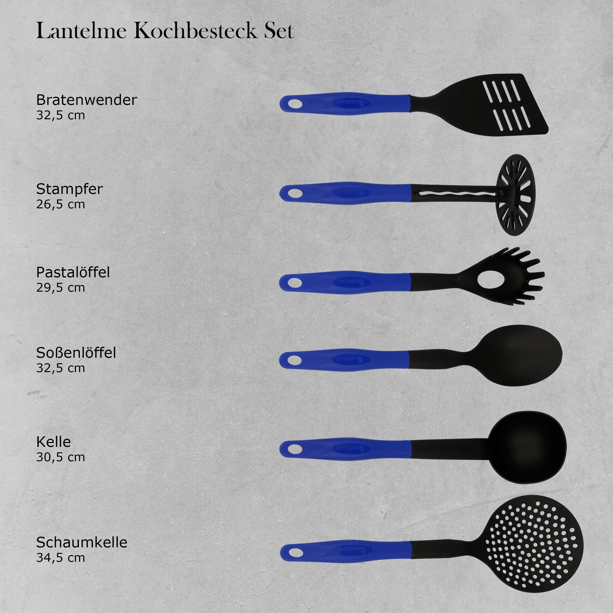 Lantelme Kochbesteck-Set Kochbesteck blau-schwarz mit Küchenhelfer Hakenleiste (7-tlg)