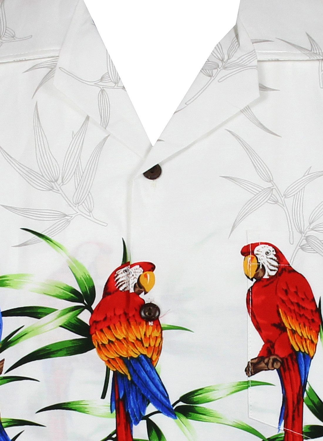 Pacific Legend Hawaiihemd Papagei Brustdruck Original Hawaiihemd mit 100% Kokosnuss-Knöpfen