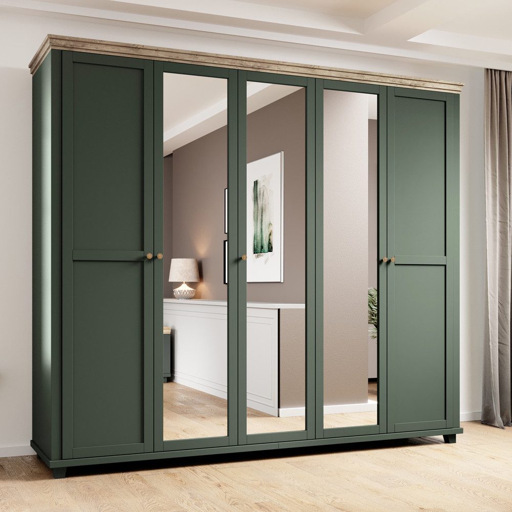 Lomadox Kleiderschrank EPSOM-83 grün mit Lefkas Eiche Nb. 246/216/62 cm günstig online kaufen