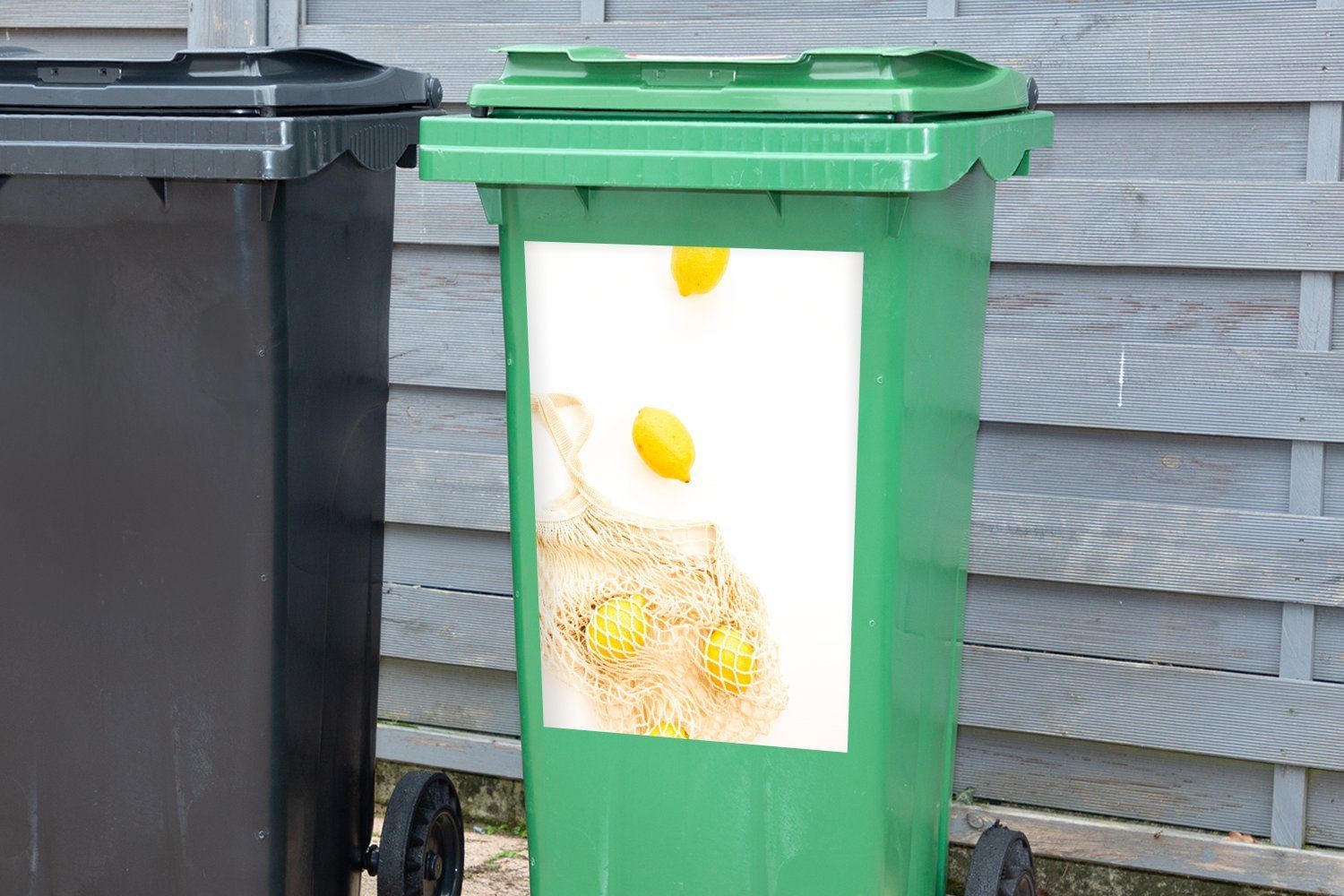 MuchoWow Wandsticker Zitrone Sticker, - Gelb St), Abfalbehälter Tasche Container, (1 Mülleimer-aufkleber, Mülltonne, 