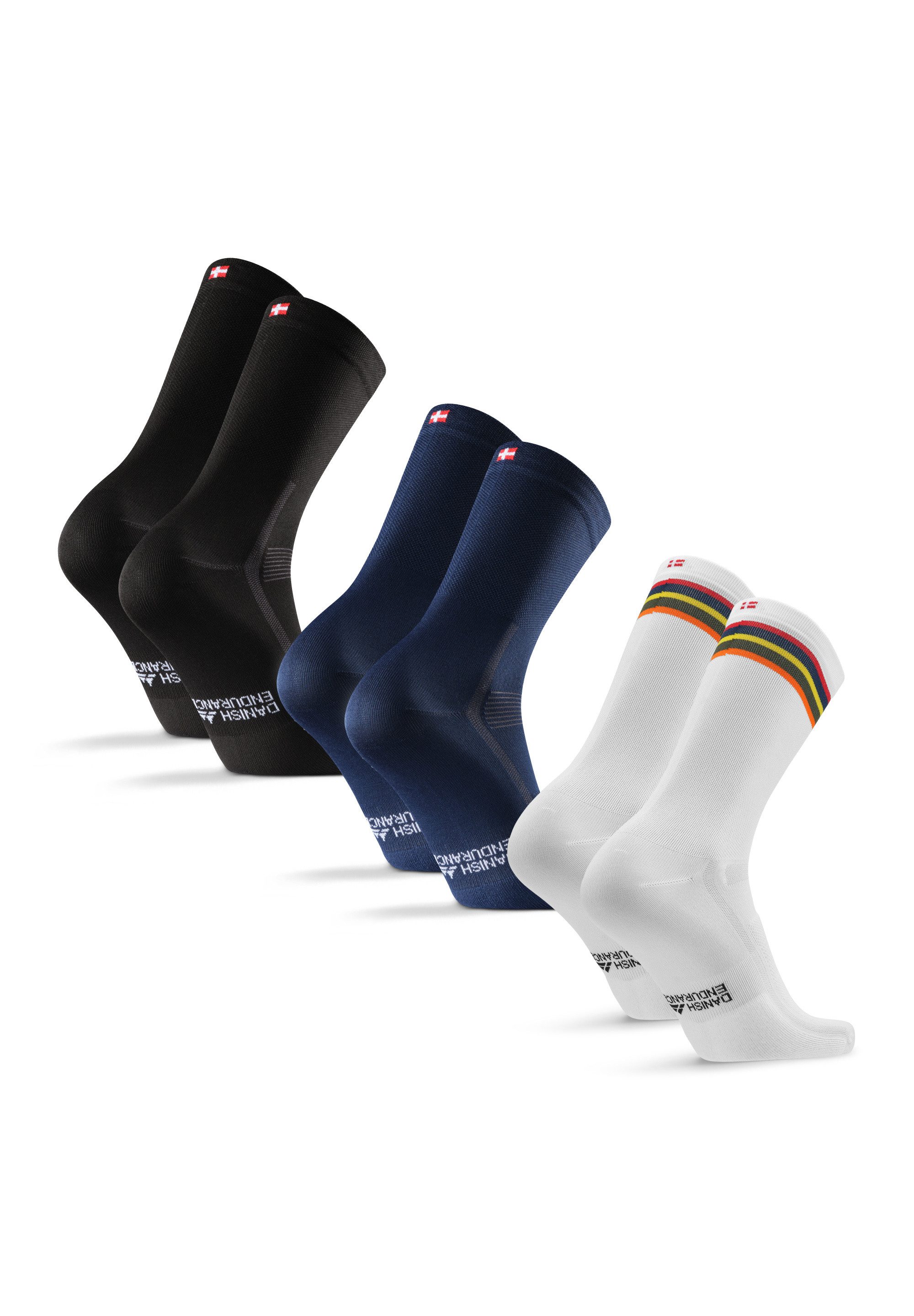 DANISH ENDURANCE Basicsocken Aero Cycling Crew (3-Paar) Radsportsocken für Herren & Damen, atmungsaktiv & gepolstert