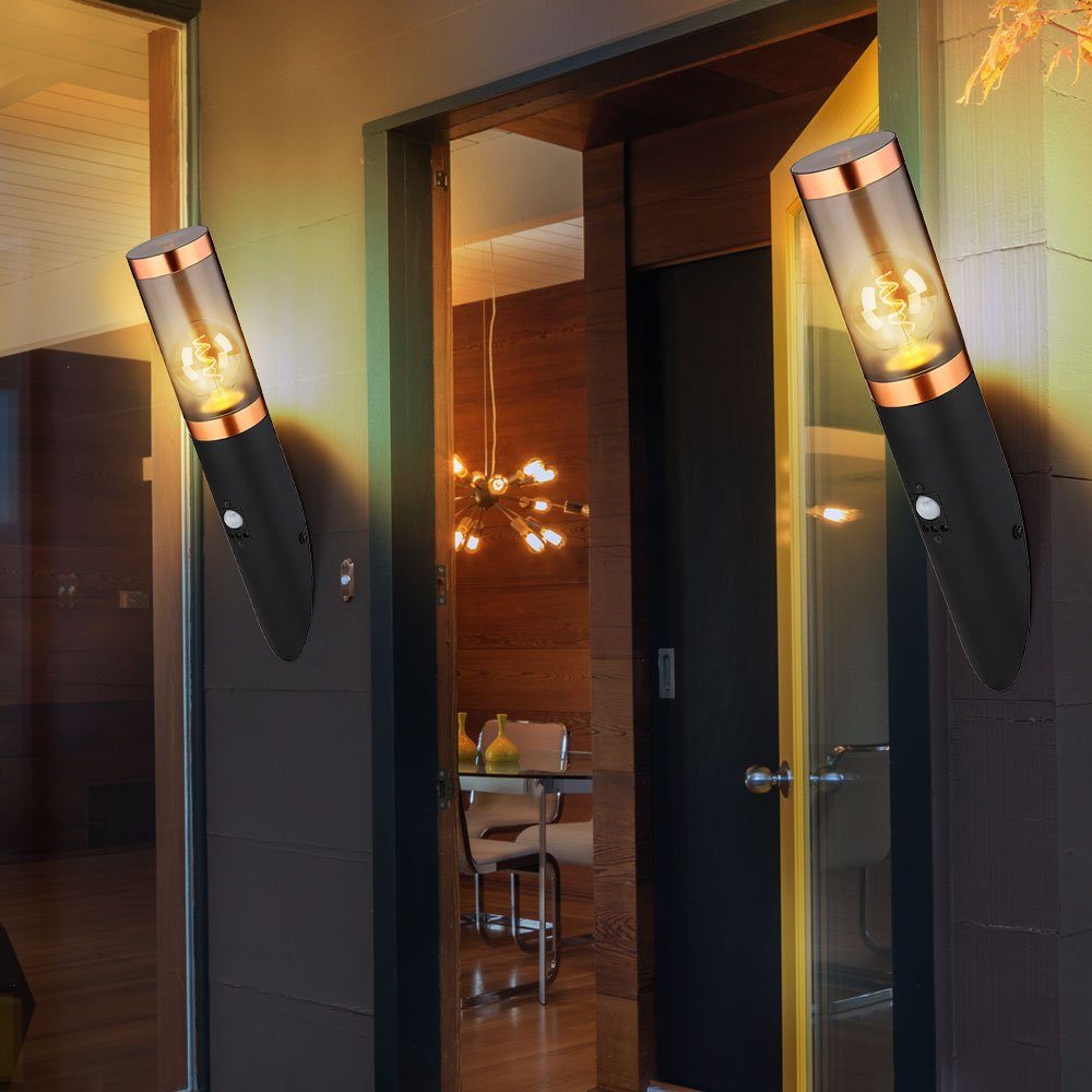 LED mit Wandleuchte Bewegungsmelder Außen-Wandleuchte, inklusive, Außenwandlampe RGB Warmweiß, etc-shop Edelstahl Leuchtmittel
