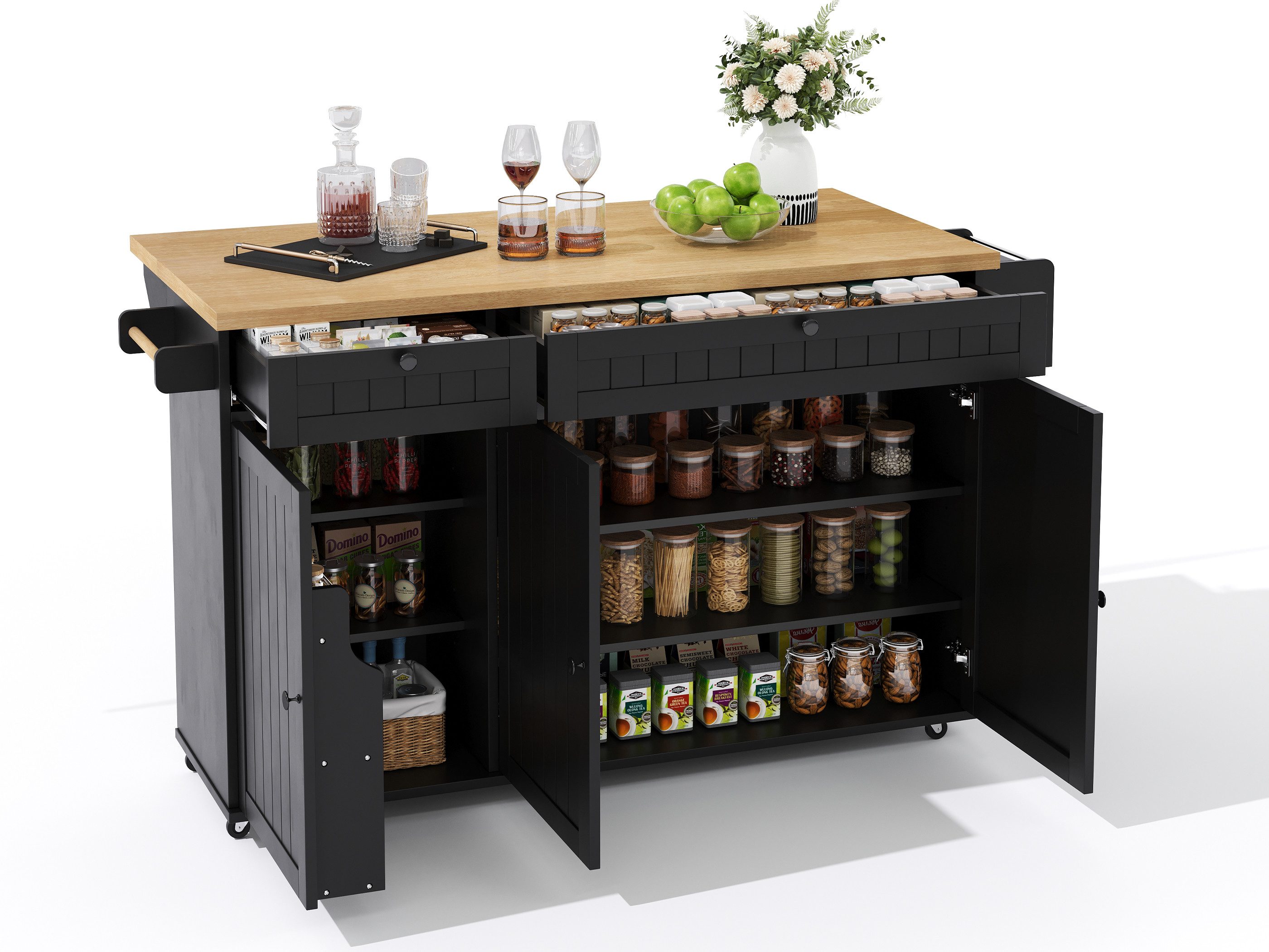 SeedWave Kücheninsel Rollwagen mit Klappbarer Tischplatte, 2 Schubladen, 6 günstig online kaufen