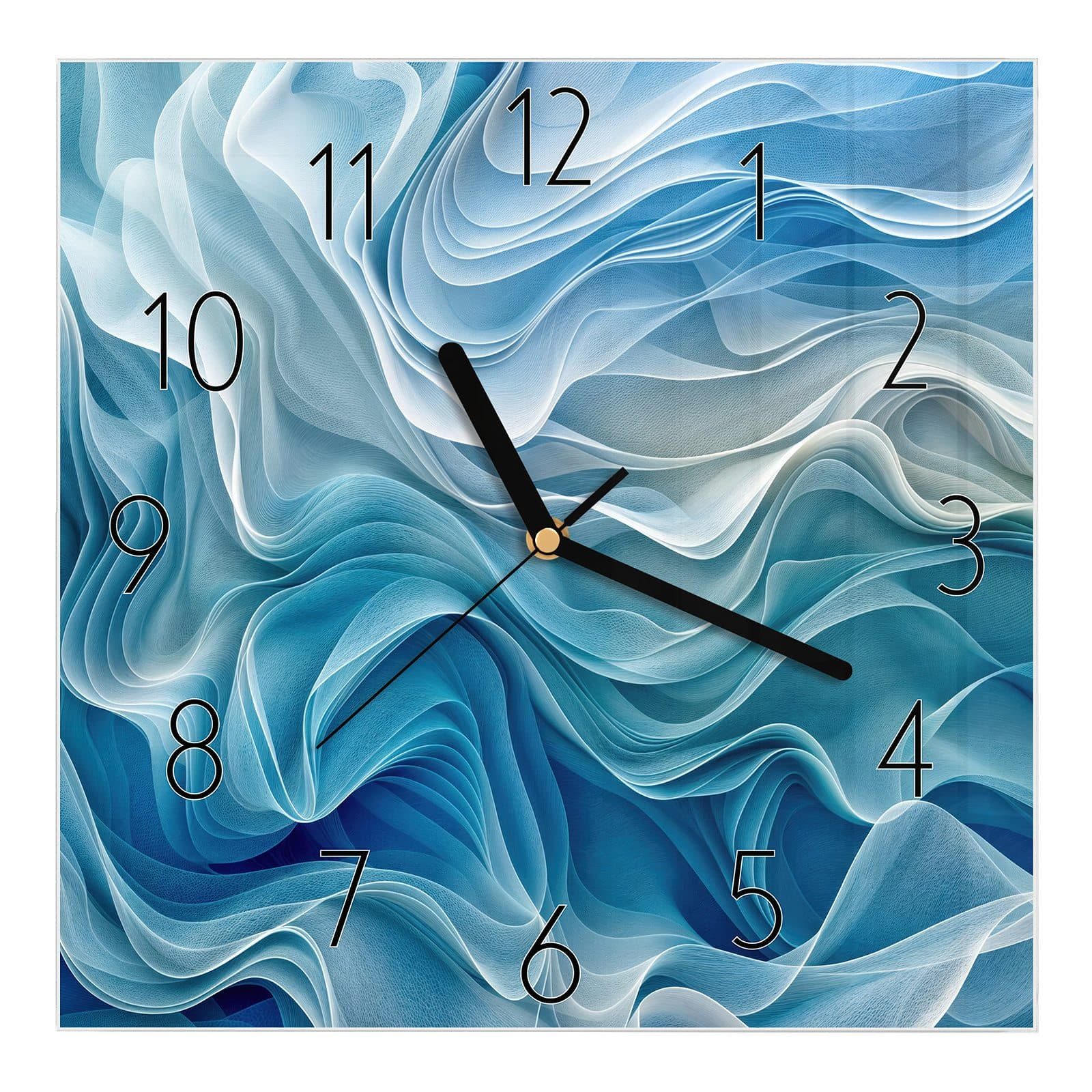 Wanduhr Glasuhr Wanduhr Wandkunst Größe 30 x 30 cm mit Motiv Wellenfließend