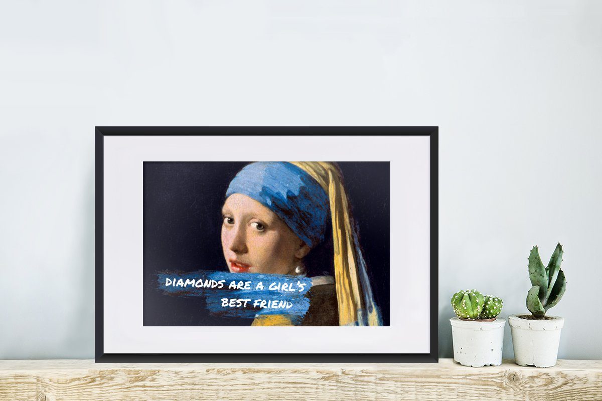 MuchoWow Poster Vermeer - Das (1 Mädchen dem mit Rahmen, mit - Kunstdruck, Poster, Schwarzem Gerahmtes Perlenohrring St), Zitat, Bilderrahmen