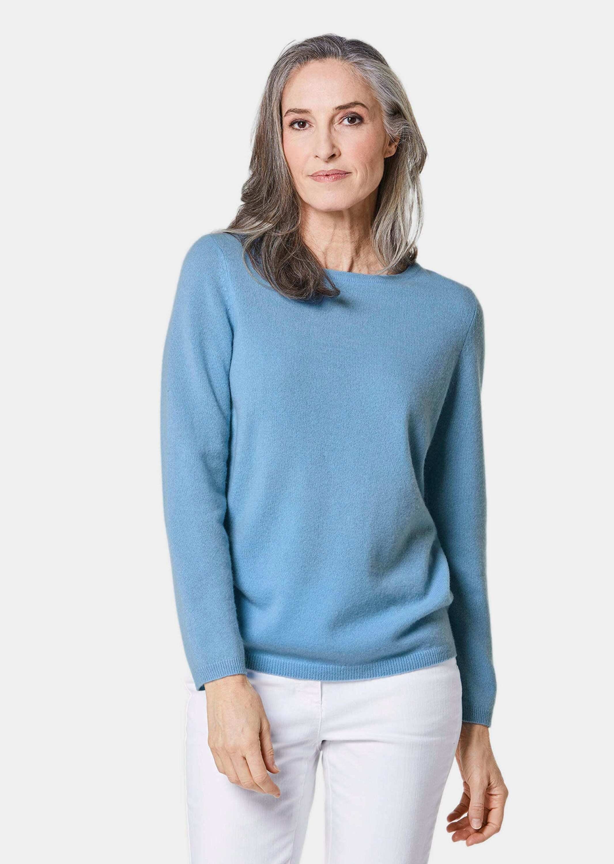 GOLDNER pazifikblau Strickpullover U-Boot Ausschnitt mit Kaschmirpullover