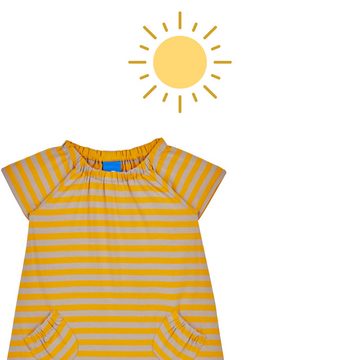 Finkid A-Linien-Kleid Finkid Marja Kleid Kurzarm Sunflower/Pebble 100/110 Kurzarm Kleid gelb gestreift in angenehmer Bambus Jersey Qualität