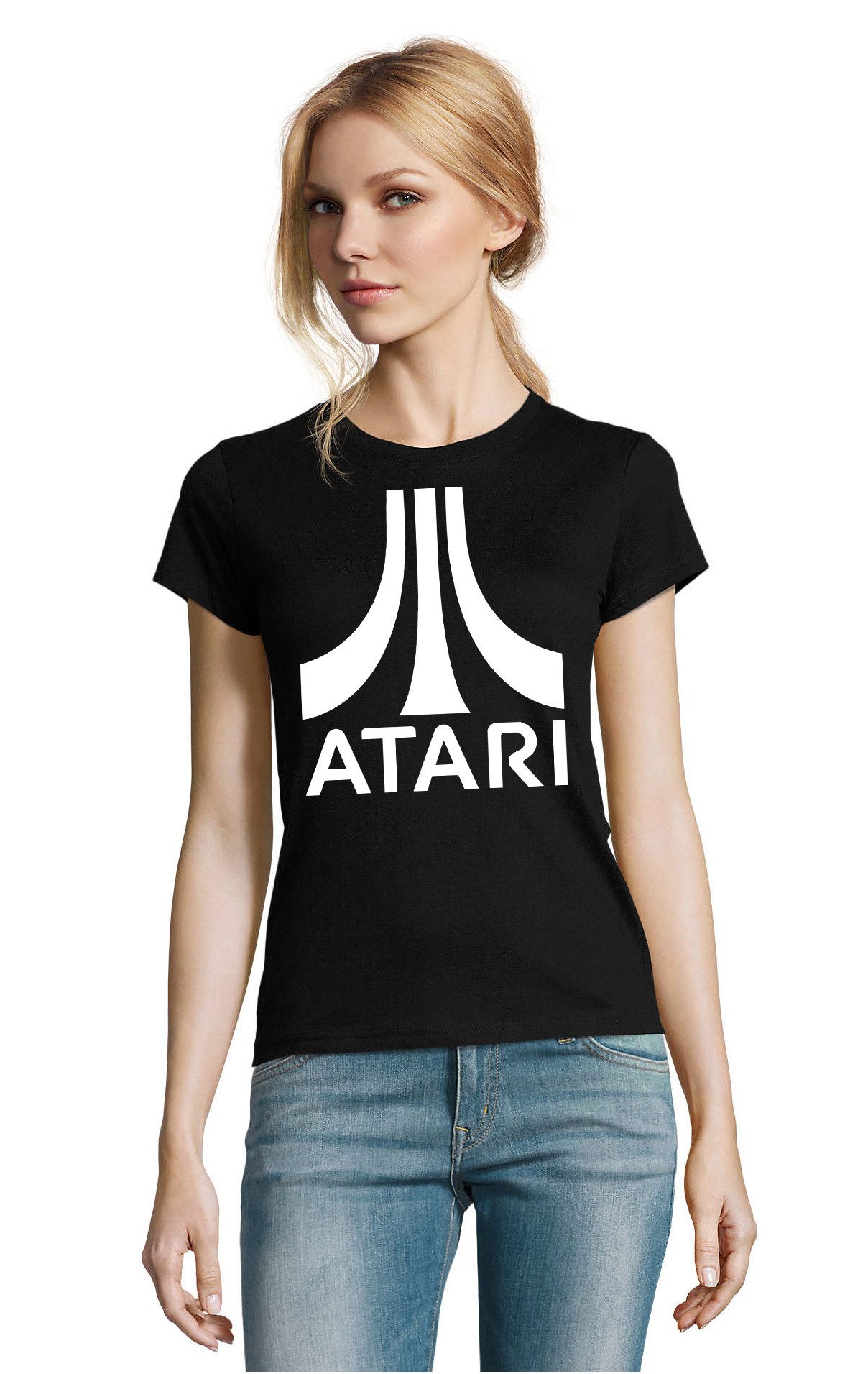 Blondie & Brownie T-Shirt Atari Retro Gaming Damen T-Shirt Baumwolle Slim Fit Kult Damen T Shirt Atari Retro Gaming Baumwolle Slim Fit modern