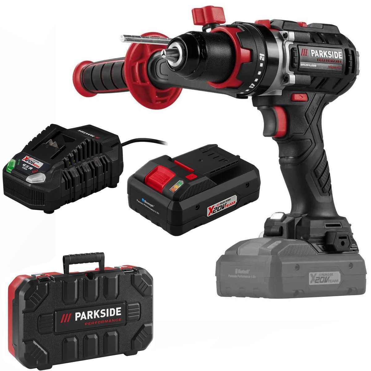 PARKSIDE PERFORMANCE® Akku-Bohrschrauber 20V Akku-Schlagbohrschrauber PSBSAP, Smart Akku 4,0 Ah, Ladegerät C3