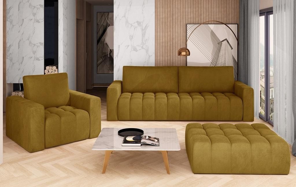 Xlmoebel Polstergarnitur Samt Sofagarnitur 3+1 Sitzer mit Hocker 3tlg Wohnzimmer Set, (3-tlg), Made in Europa