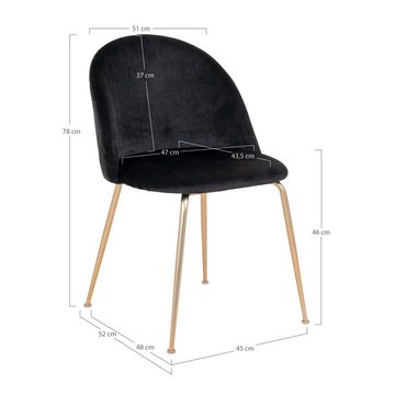 LebensWohnArt Stuhl Eleganter Stuhl GENF (2er Set) schwarz Samt - Beine in Messing-Look