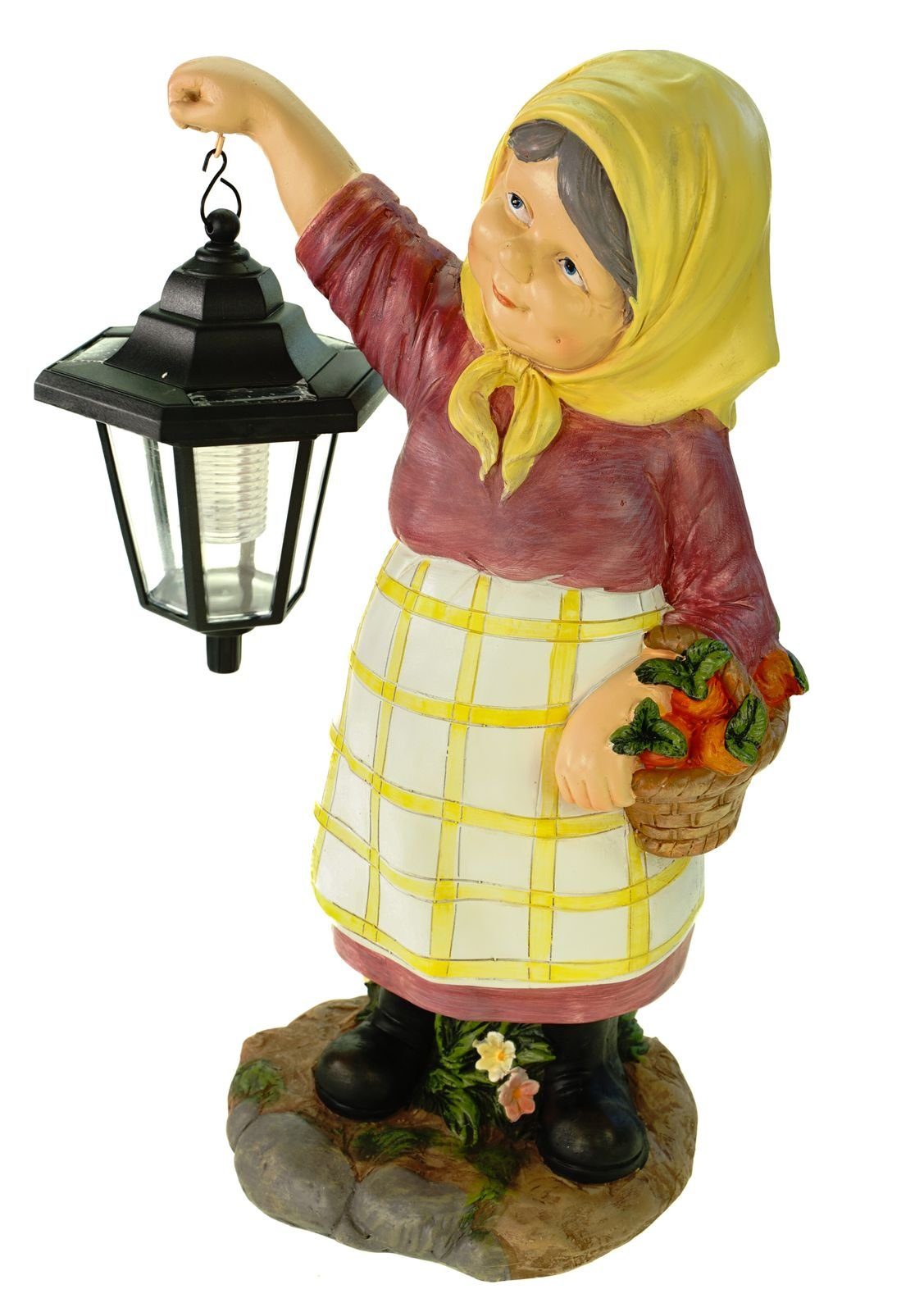 Kremers Schatzkiste Gartenfigur Oma Garten Korb Edeltraud Dame 38 Ältere mit und cm Solarlaterne Gartenfigur Figur