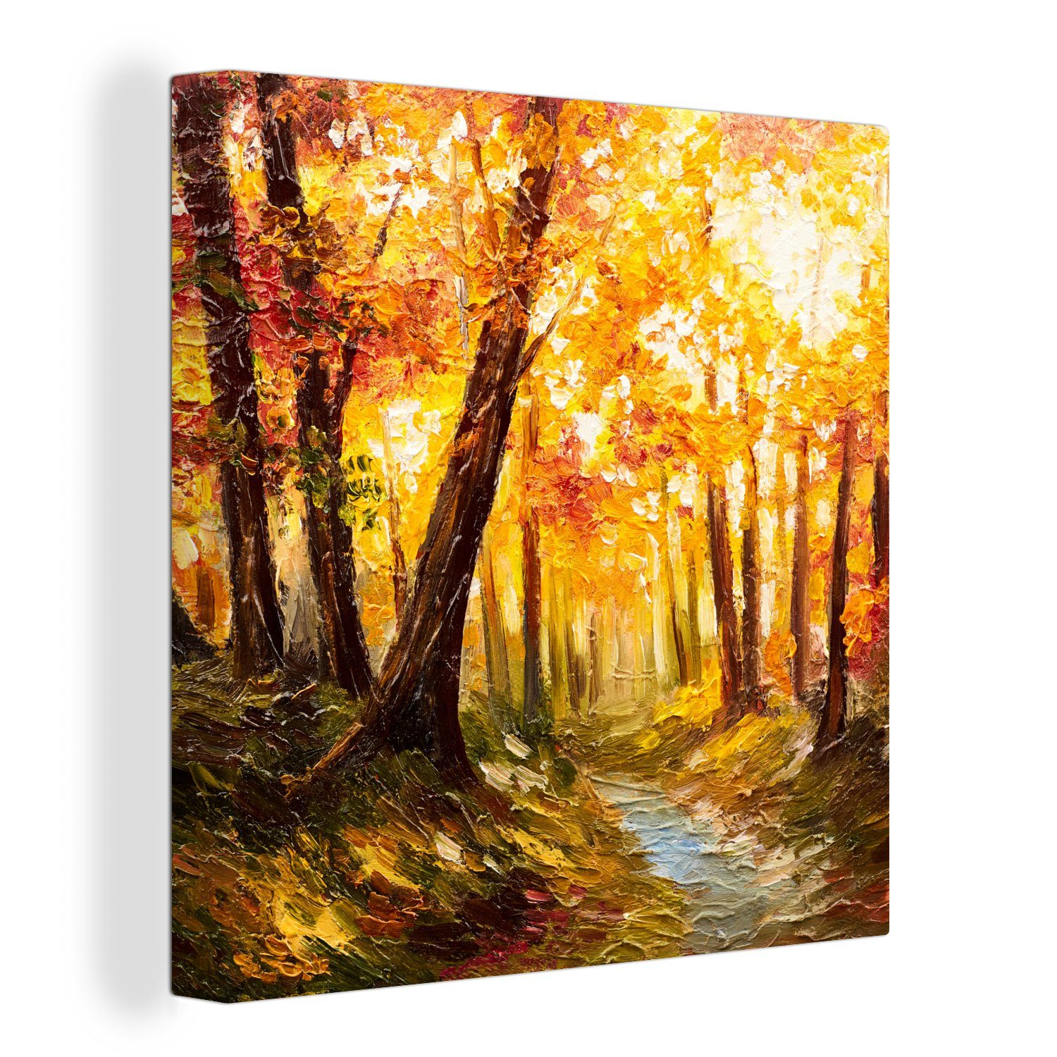 OneMillionCanvasses® Gemälde Gemälde - Herbst - Wald - Ölgemälde, (1 St), Leinwand Bilder für Wohnzimmer Schlafzimmer