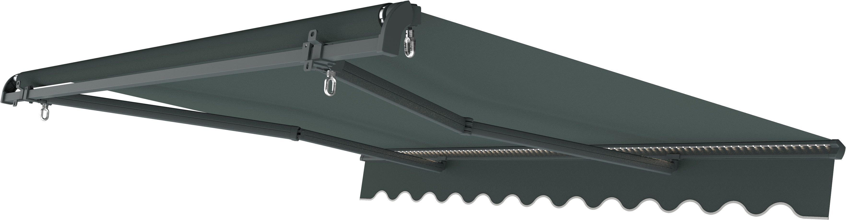 KONIFERA Gelenkarmmarkise mit LED-Beleuchtung, Ausfall: 200 cm, in verschiedenen Breiten wasserabweisendes, UV-beständiges, strapazierfähiges Polyester