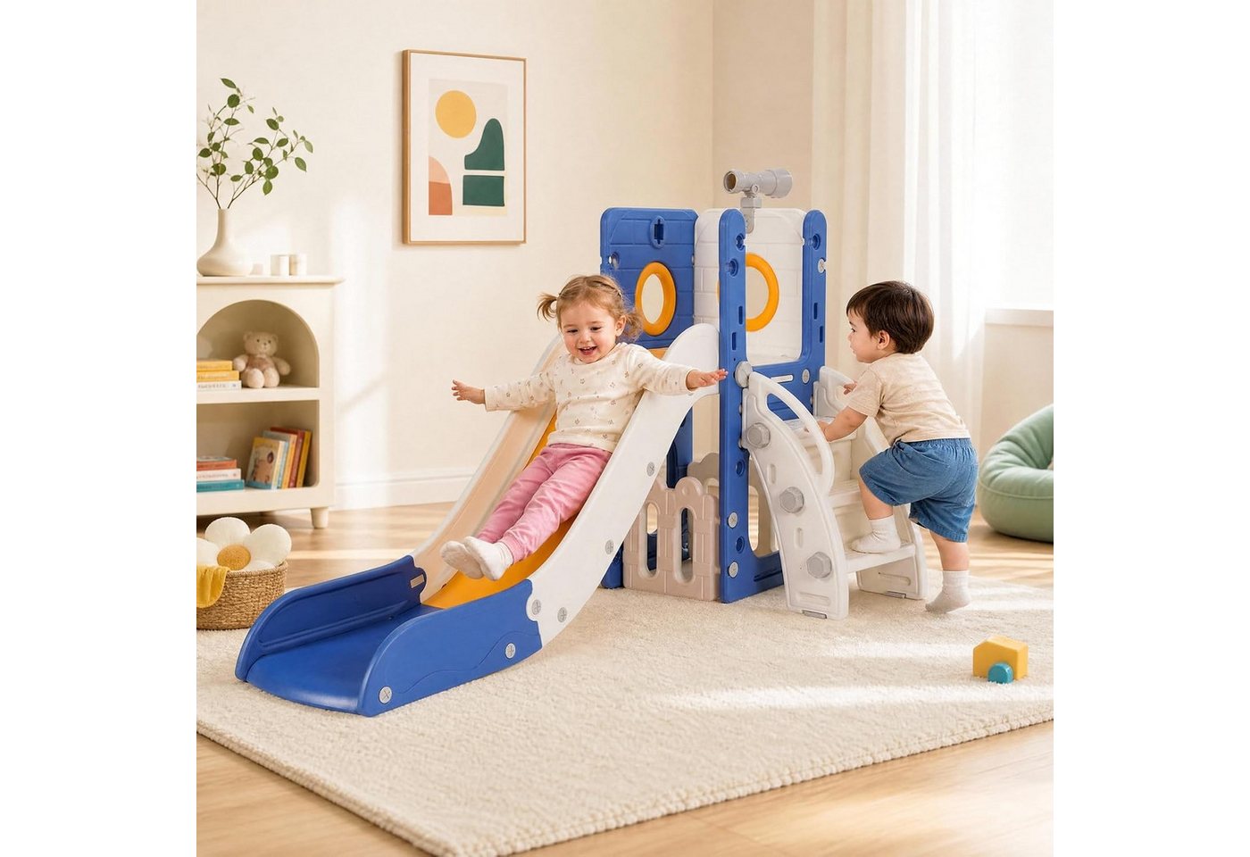 TLGREEN Rutsche, Kinderrutsche mit Stauraum & Spielteleskope, (Indoor & Outdoor Rutsche ab 1 Jahre), Gartenrutsche, Kinder Spielplatz