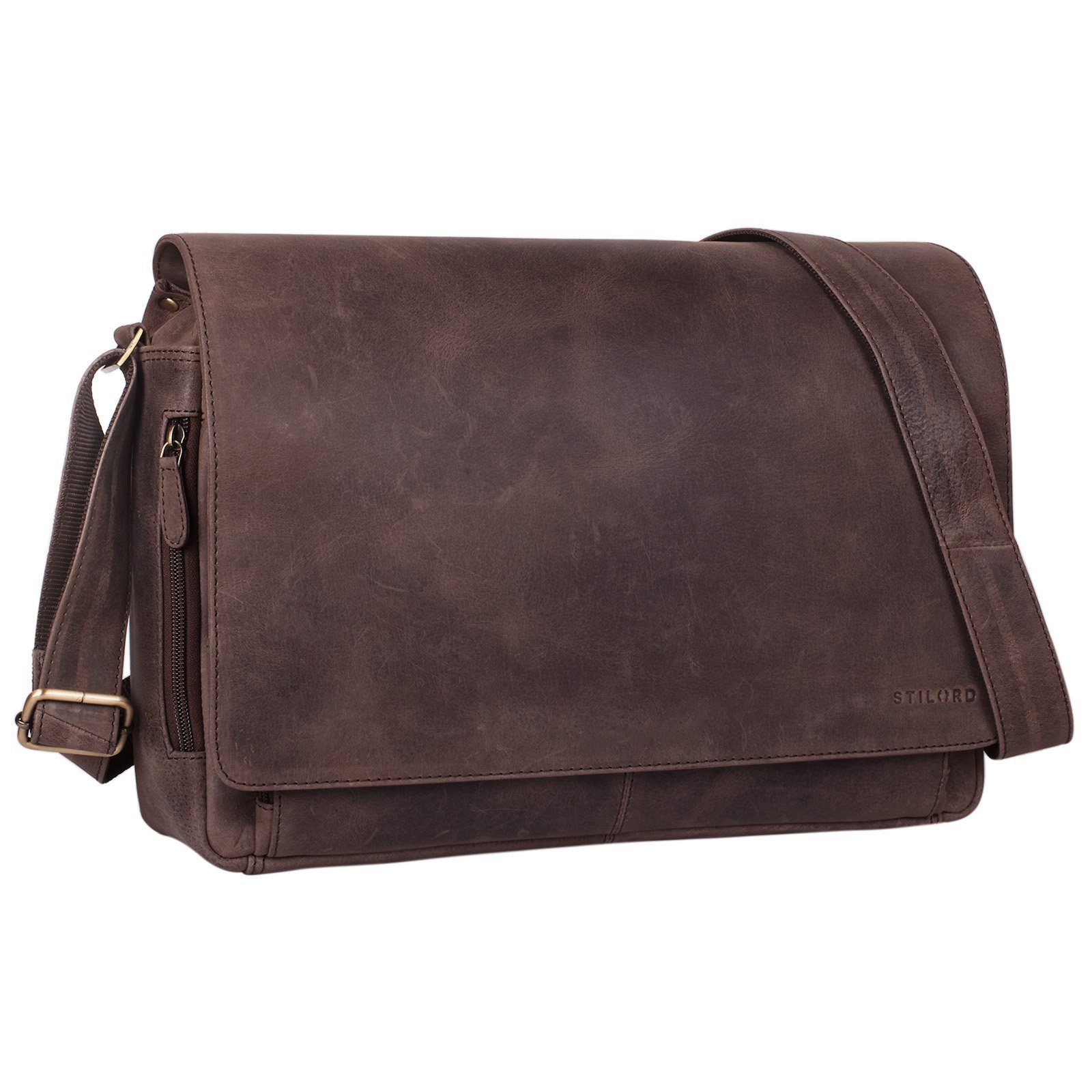 STILORD Laptoptasche "Tom" Vintage Leder Umhängetasche muskat - braun