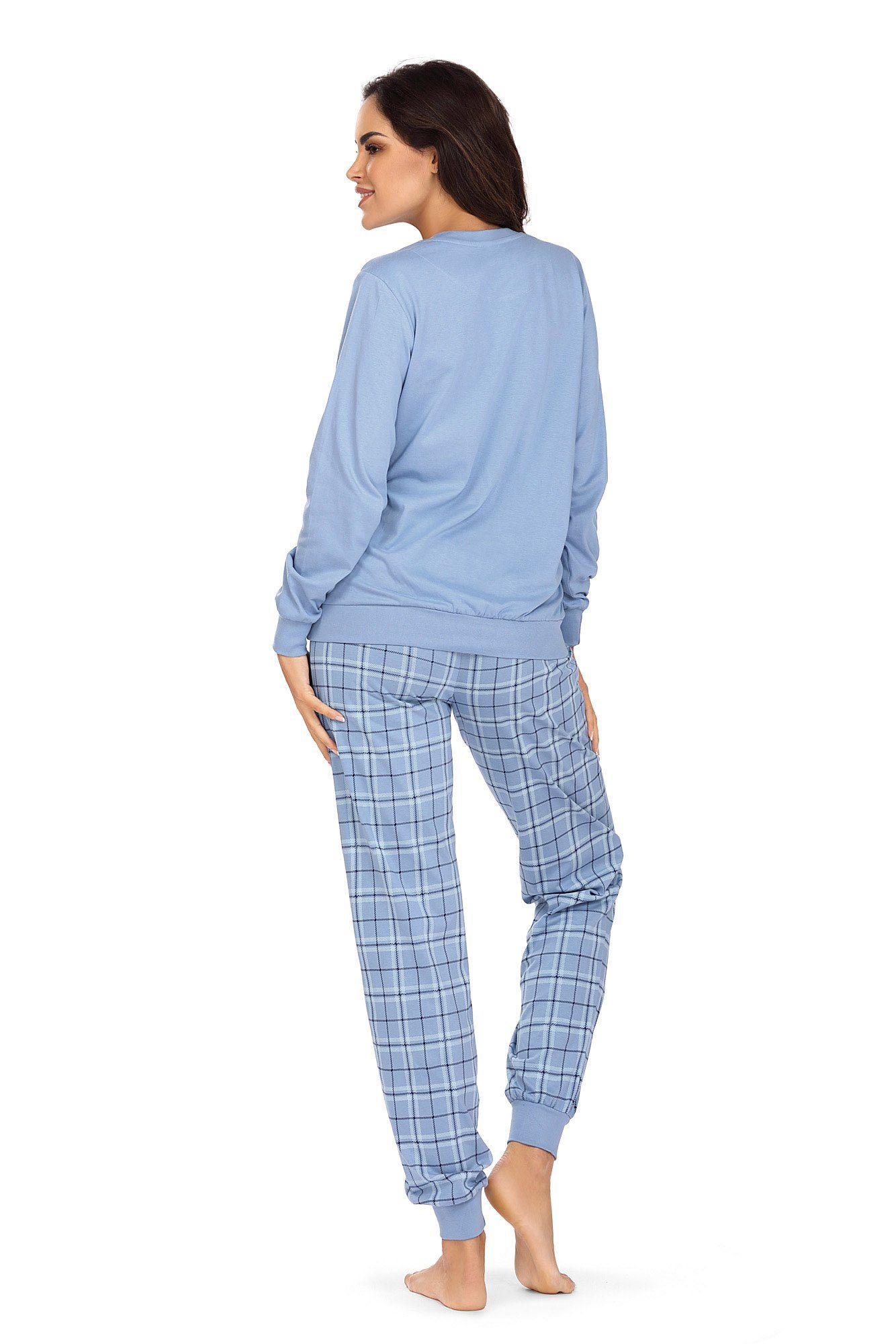 Damen Knopfleiste Set) Baumwolle Schlafanzug (Set, tlg., 2-teilig blau Schlafanzug Pastell comtessa 2 Pyjama