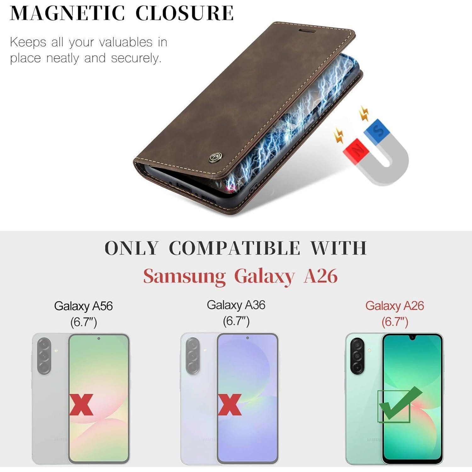 LuxusKollektion Flip Case Handyhülle Galaxy A26 5G Leder Klappbar für Galaxy A26 Kaffee