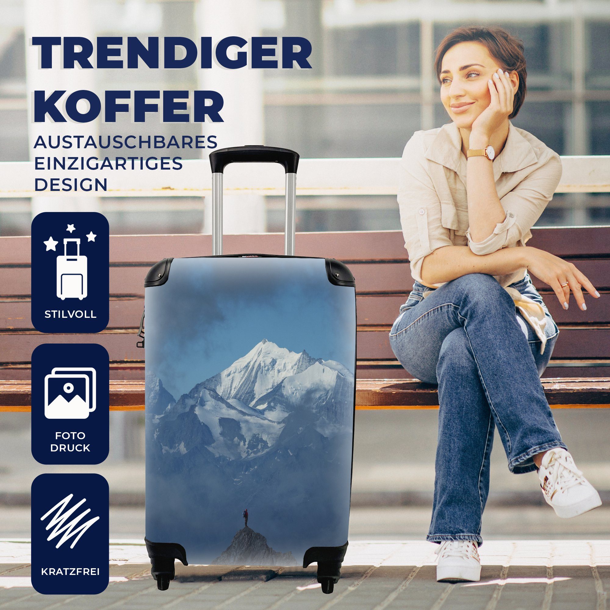 Handgepäckkoffer Rollen, Alpen 4 - - rollen, mit Schnee Reisetasche Trolley, MuchoWow Ferien, für Handgepäck Reisekoffer Schweiz,