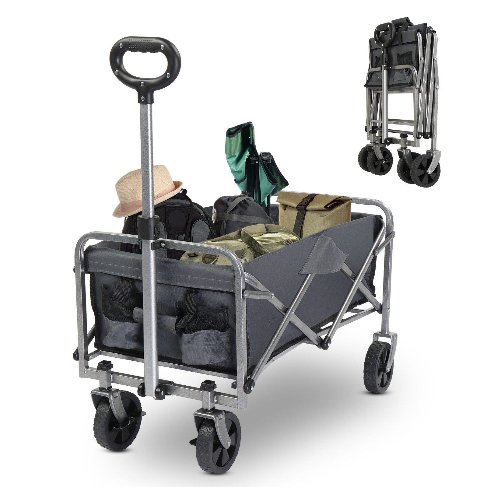 LALAHO Bollerwagen Faltbar Handwagen Gerätewagen, bis zu 100 kg, klappbar Transportwagen,74.5x43.5x85cm