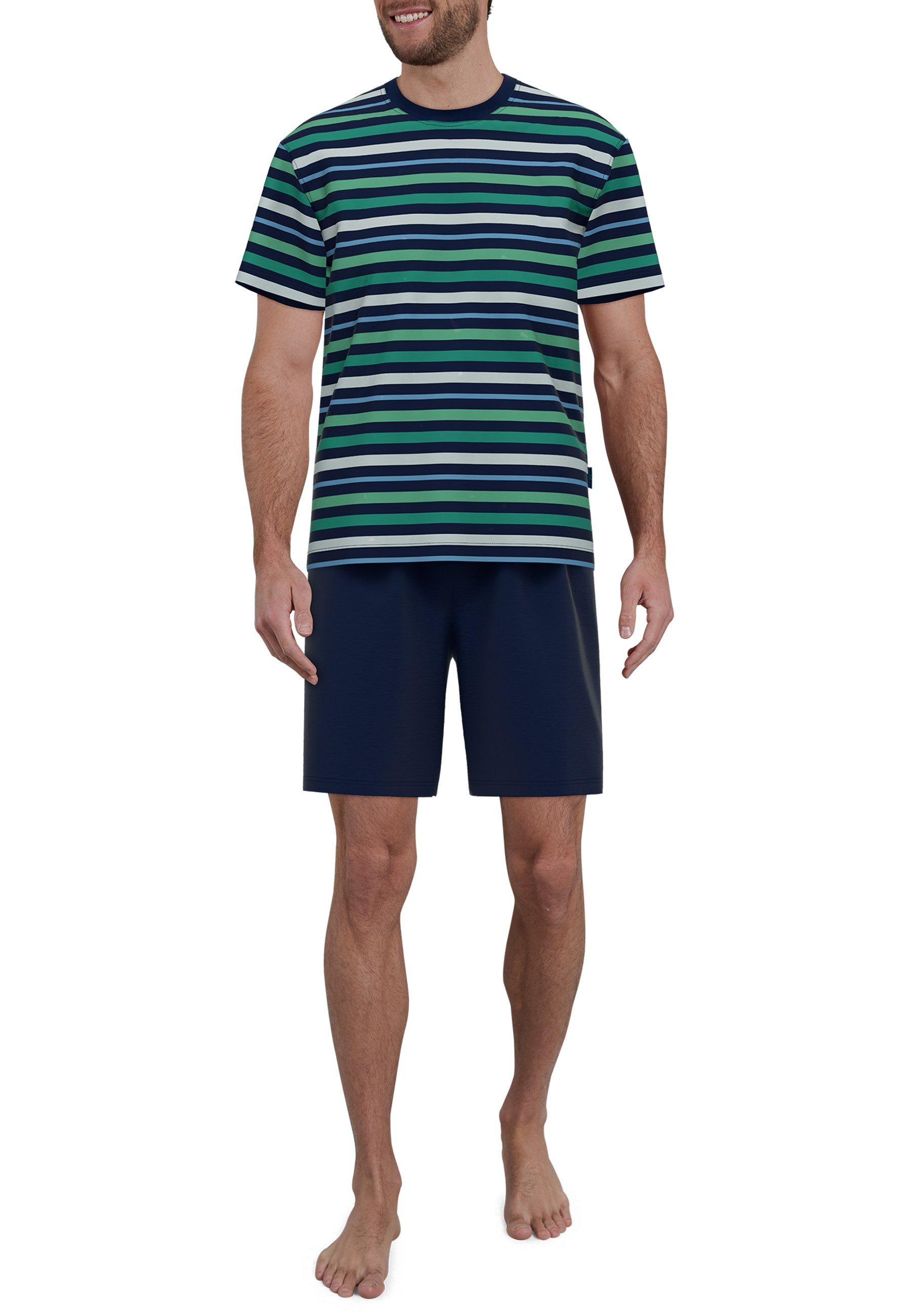 GÖTZBURG Shorty Bray (2 tlg) Kurzarm, Rundhalsausschnitt, kurze Hose, Baumwollmix, Streifendesign